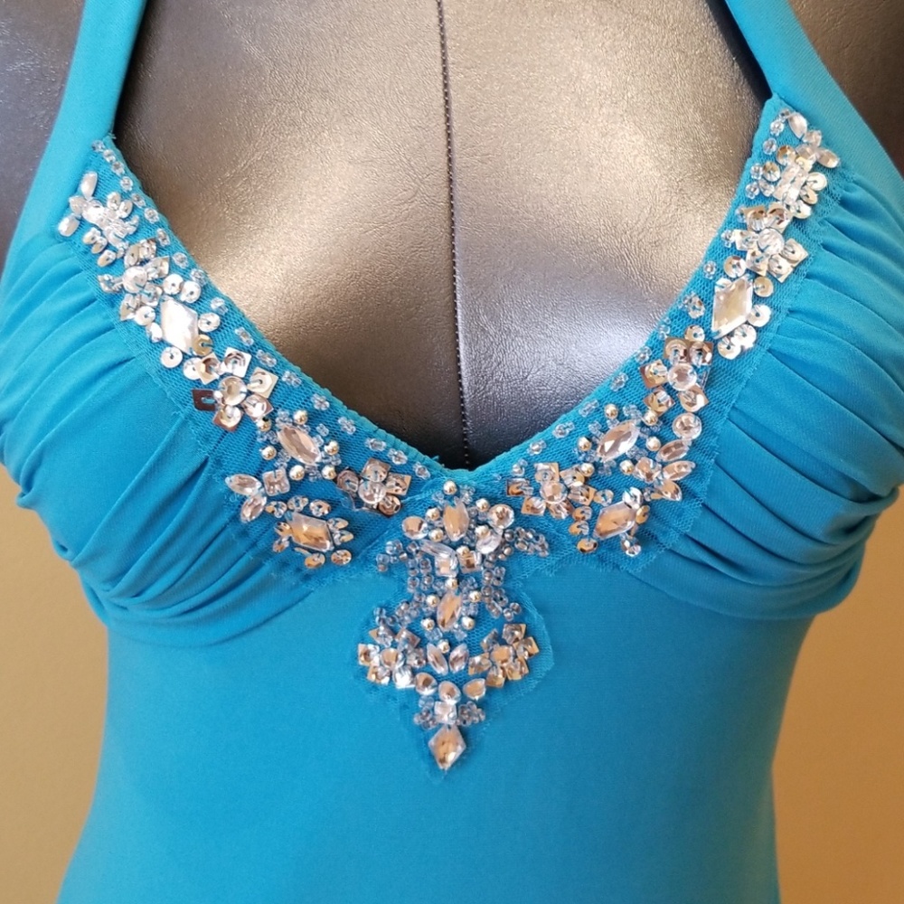 Morgan & Co Rhinestone Detail Open Back prom Dres  - Picture 3 of 8